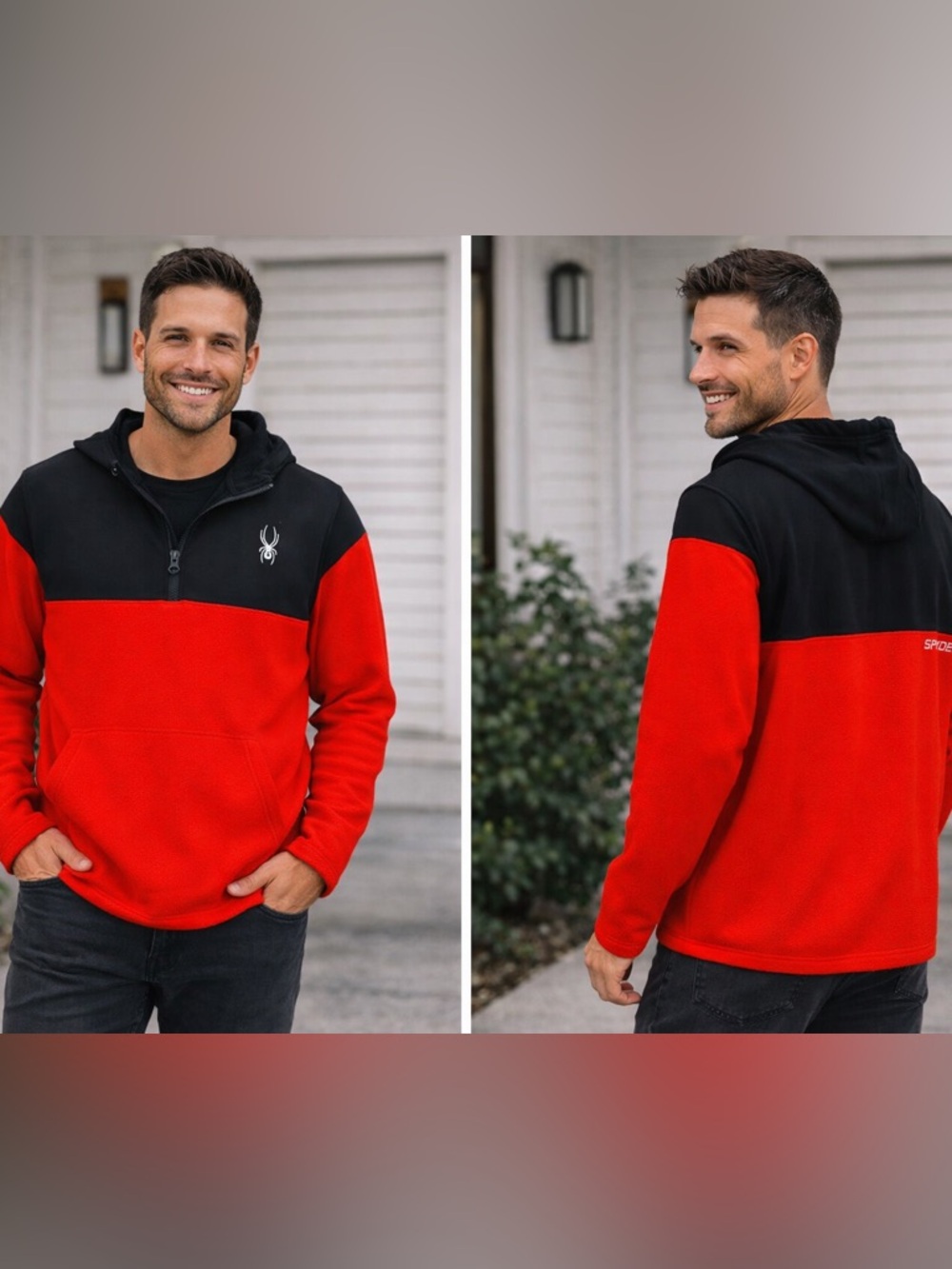 Spyder Red and Black Colorblock Half-Zip Pullover Hoodie